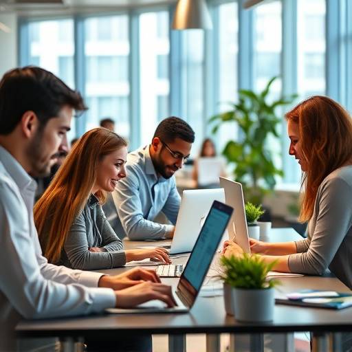 Video corporativo para una empresa de tecnología. Se ven empleados trabajando en un ambiente moderno.